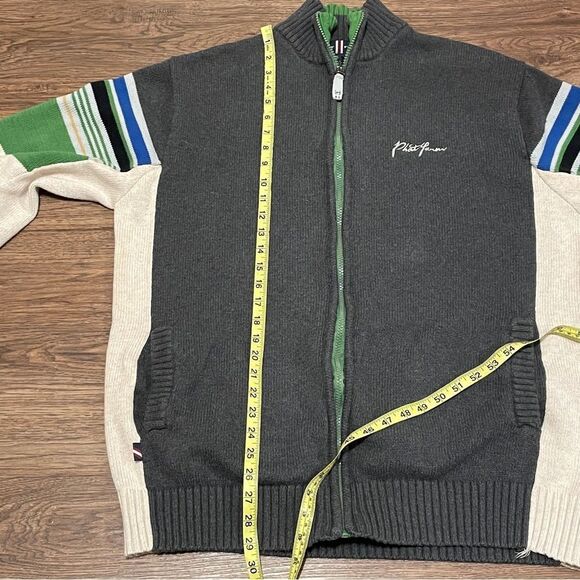 Vintage Phat Farm Men’s Zip Up Long Sleeve Sweater Cream Gray Green Blue Size XL - Picture 6 of 12